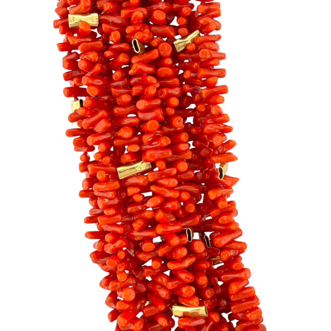 Tambetti 14K Yellow Gold Multi Strand Red Coral Bead Necklace