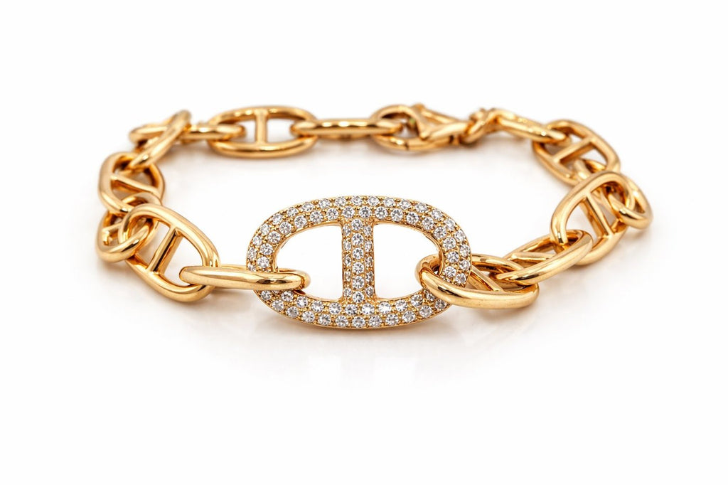 Iconic Motif Design Diamond Pave Link Bracelet in 18K Rose Gold