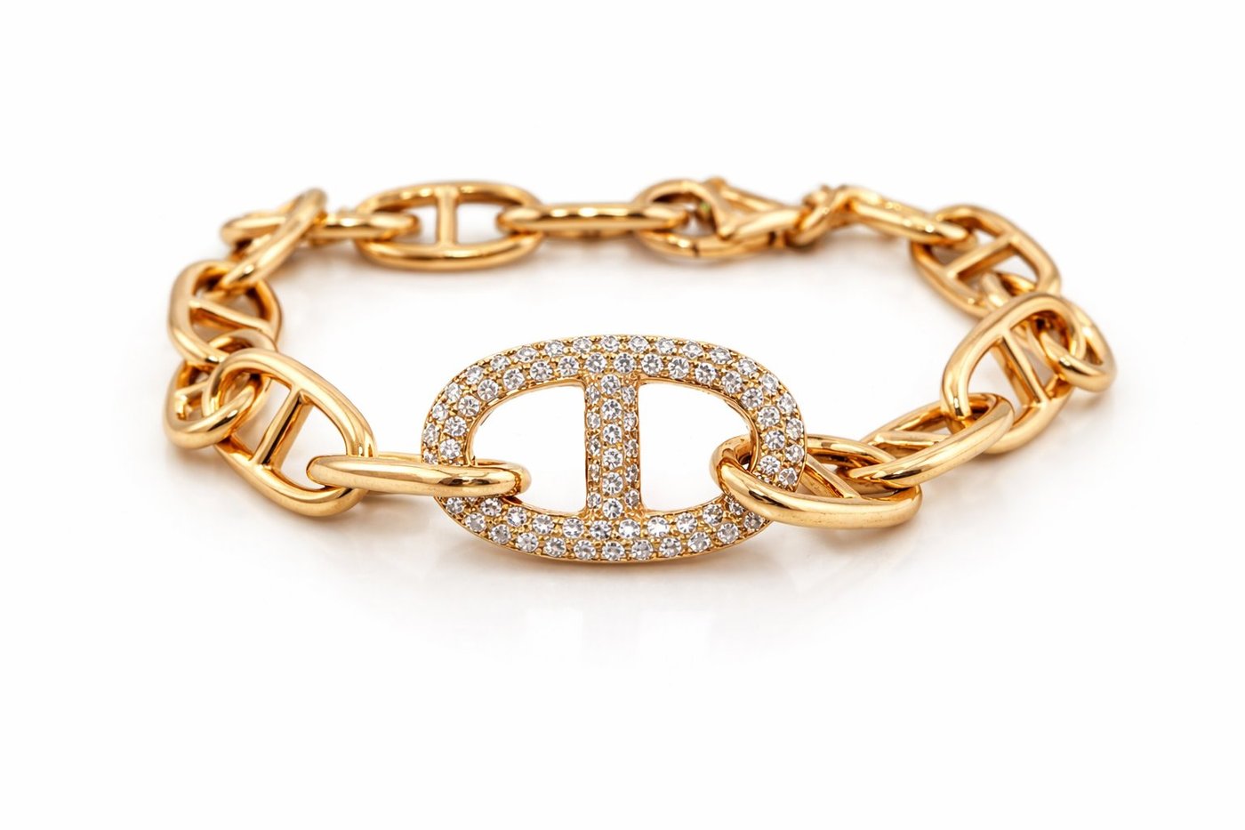 Iconic Motif Design Diamond Pave Link Bracelet in 18K Rose Gold