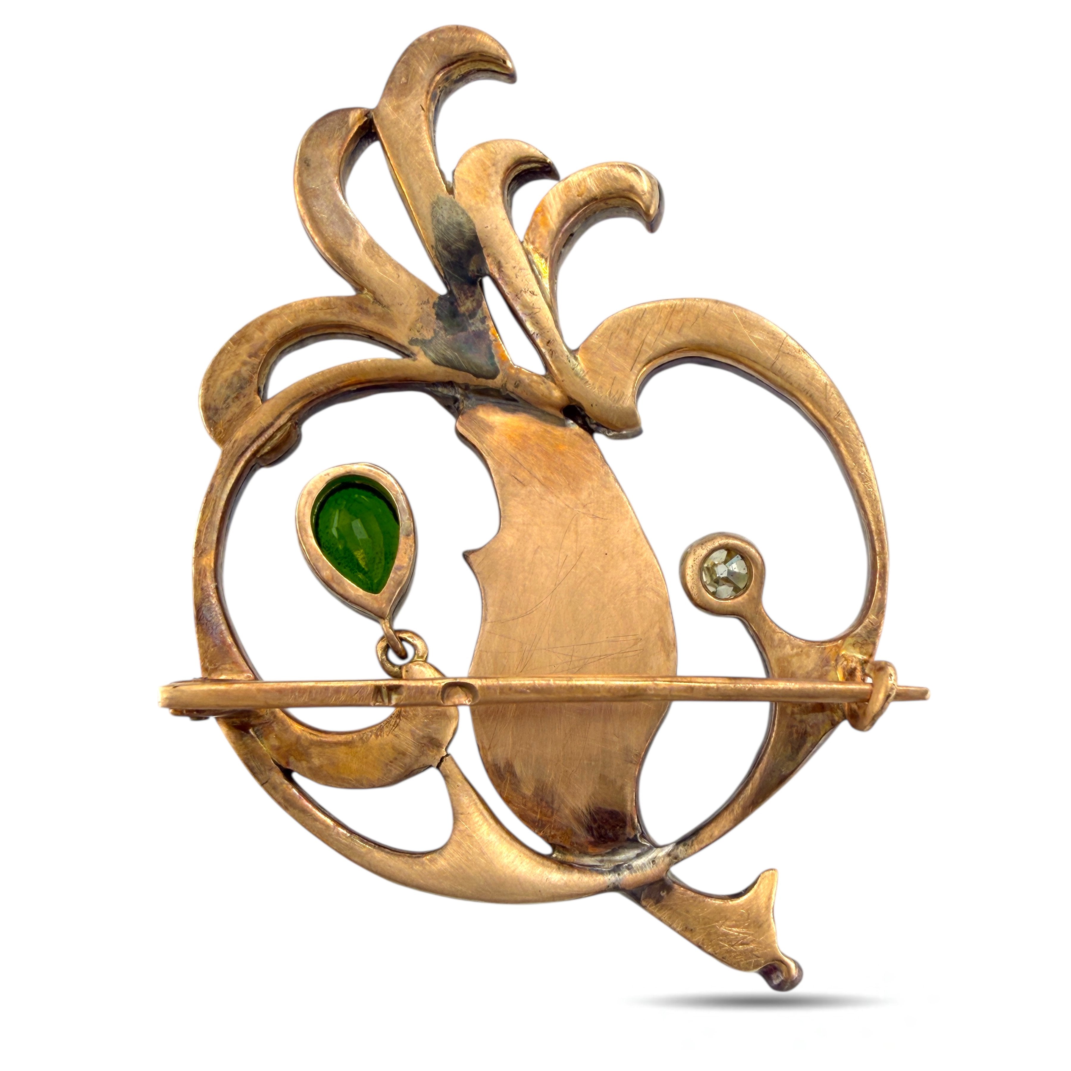 Brooch - 14 kt. Yellow gold, Imperial Russian Period, Gold,  Enamel  & Diamond Peacock Brooch Pre-1917 -  2.20ct. tw. Diamond (Natural)