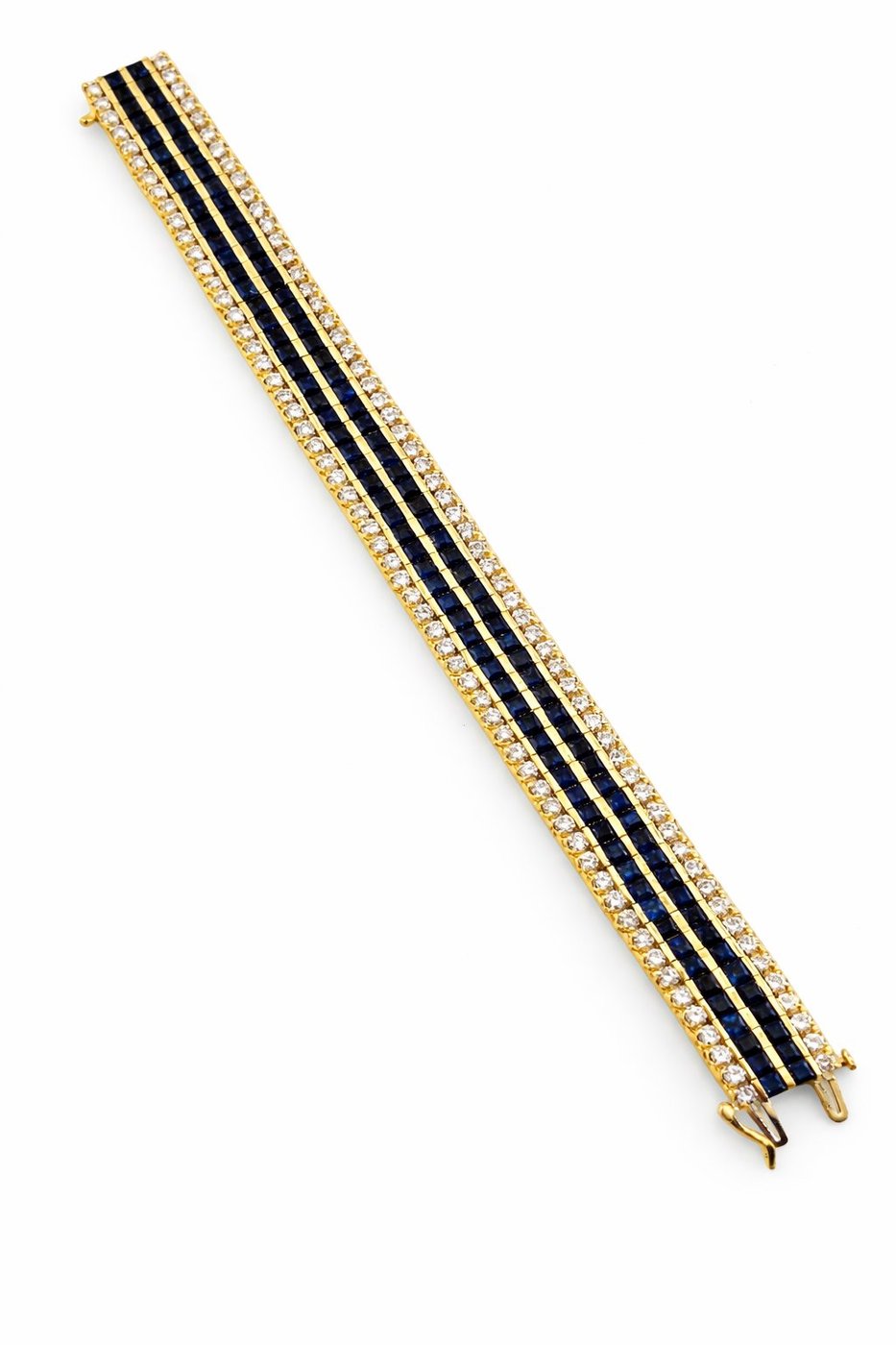 Art Deco 18K Yellow Gold 21ct Sapphire and 7.2ct Diamond Bracelet