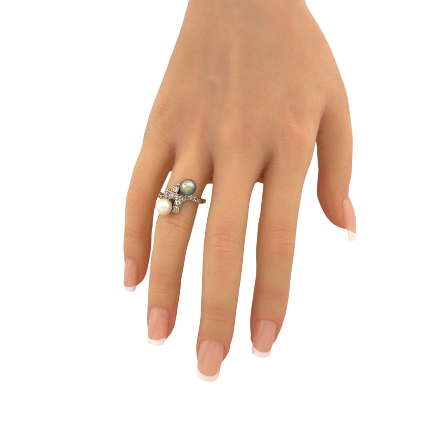 Antique 14K Rose Gold Pearl and 0.4ct Diamond Ring