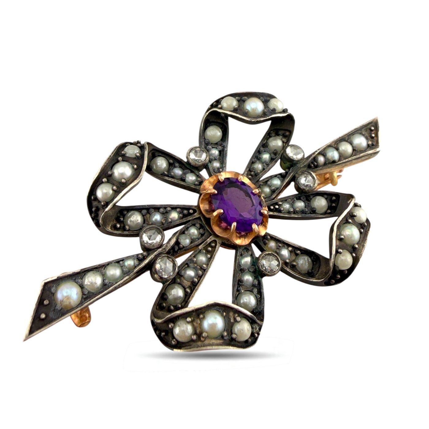 14 kt. Rose gold, K. Fabergé 56  Rose Gold Amethyst and  Diamond Brooch