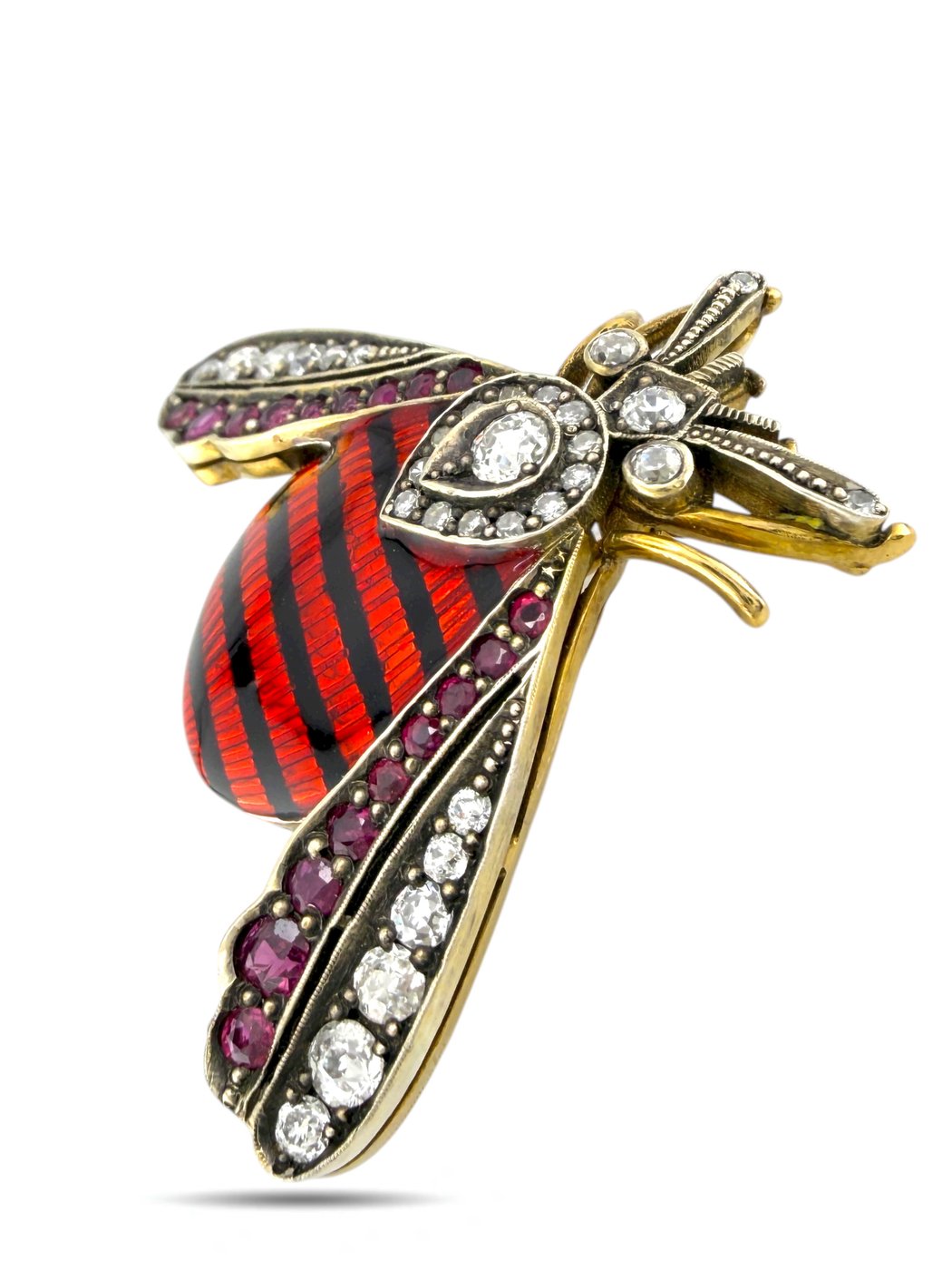 Imperial Russian 56K Gold (14K Gold) Enamel and Diamond Brooch