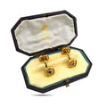 Faberge Imperial Russian gold cufflinks with blue sapphire in presentation box