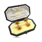 Faberge Imperial Russian gold cufflinks with blue sapphire in presentation box