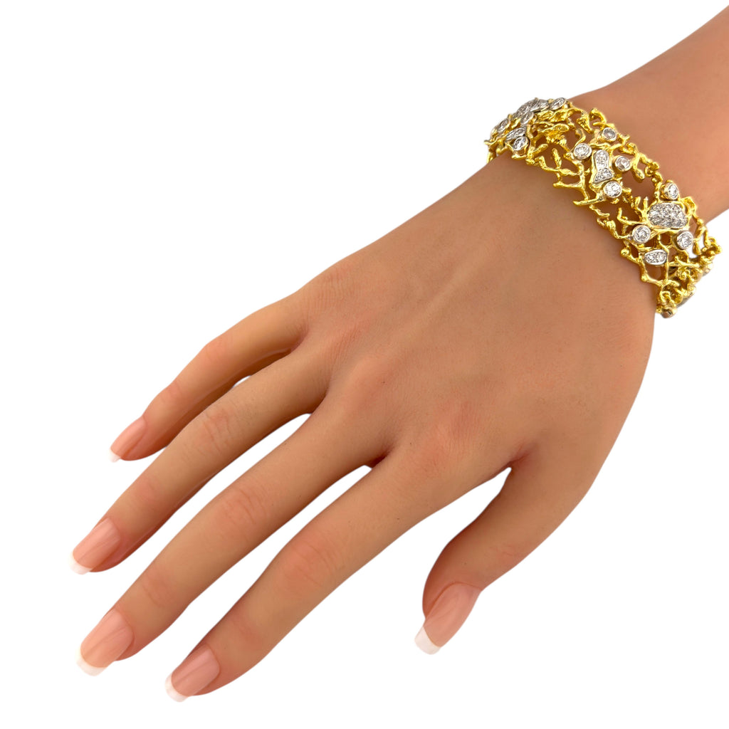 18K Yellow Gold 6.17ct Diamond Tree-Branch Bracelet by E. Pearl