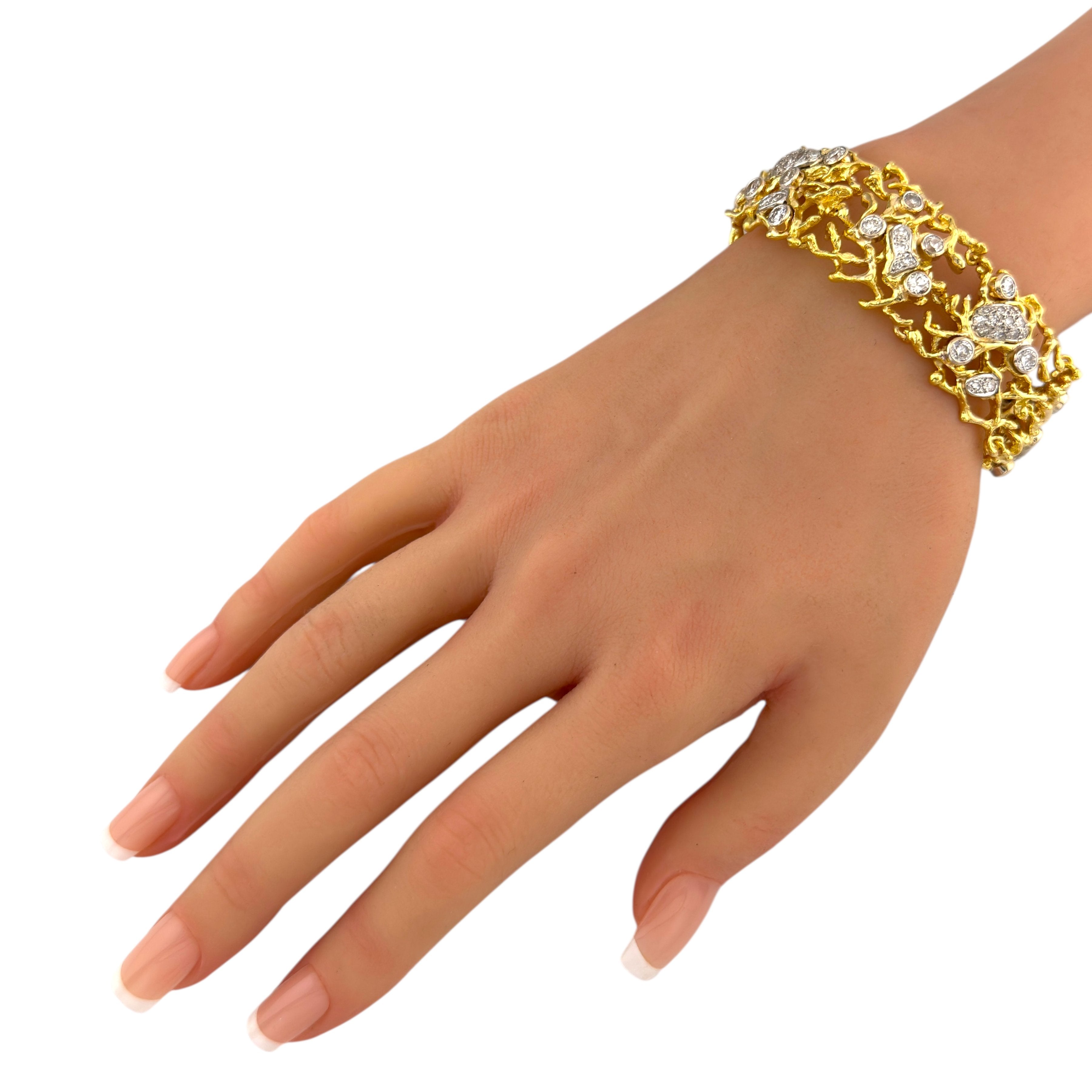 18K Yellow Gold 6.17ct Diamond Tree-Branch Bracelet by E. Pearl -  6.17ct. tw. Diamond (Natural)