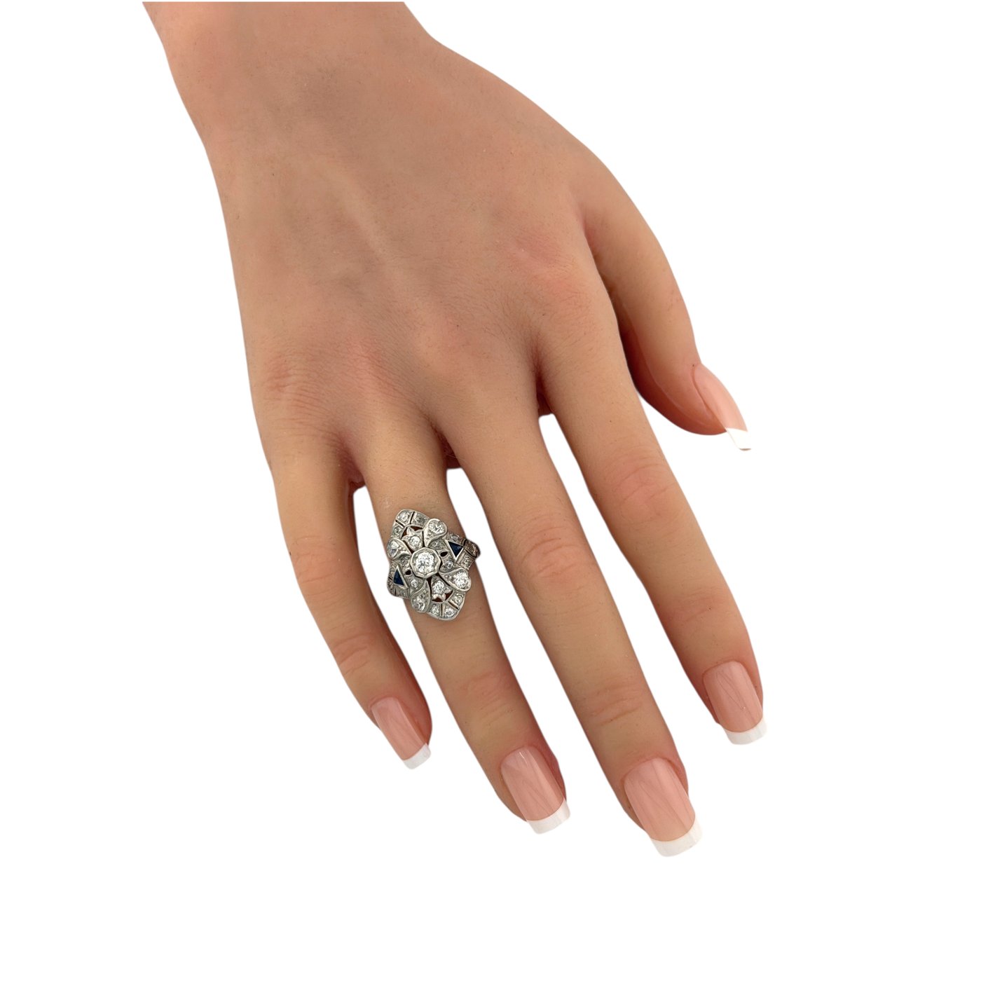 Platinum Art Deco 1.07ct Diamond and Sapphire Ring