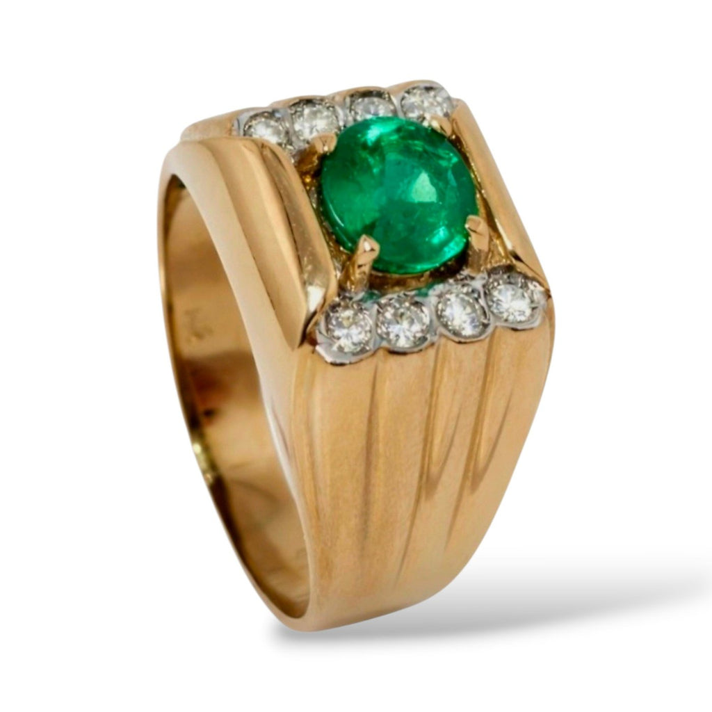 14K Yellow Gold Emerald and Diamond Ring