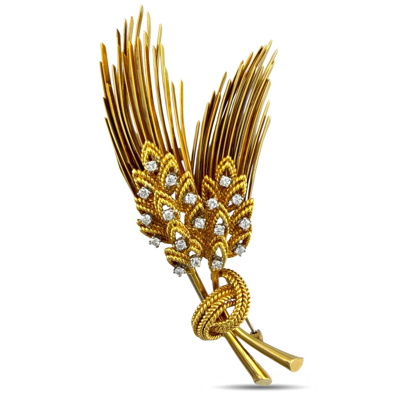 18K Yellow Gold Tiffany and Co. Wheat Motif 0.5ct Diamond Brooch