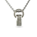White gold diamond necklace with pendant, square baguette and round halo detail