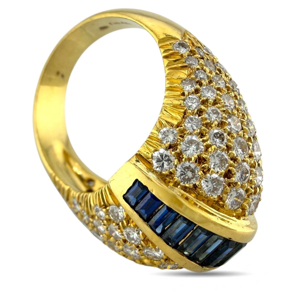 18K Yellow Gold Ring with Emerald-Cut Natural Sapphires and 2.1ct Diamonds