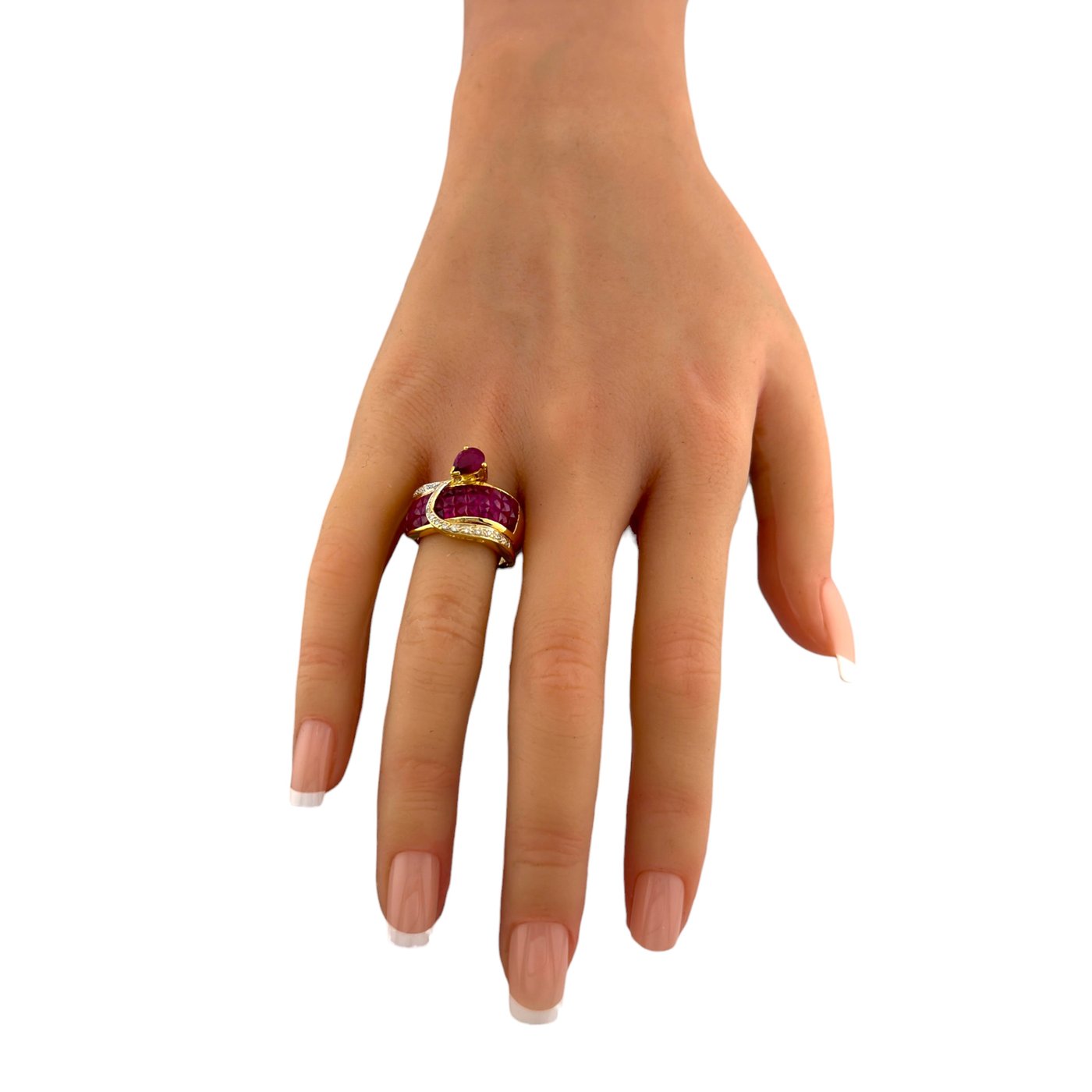 14K Yellow Gold 3.2ct Ruby and 0.1ct Diamond Ring