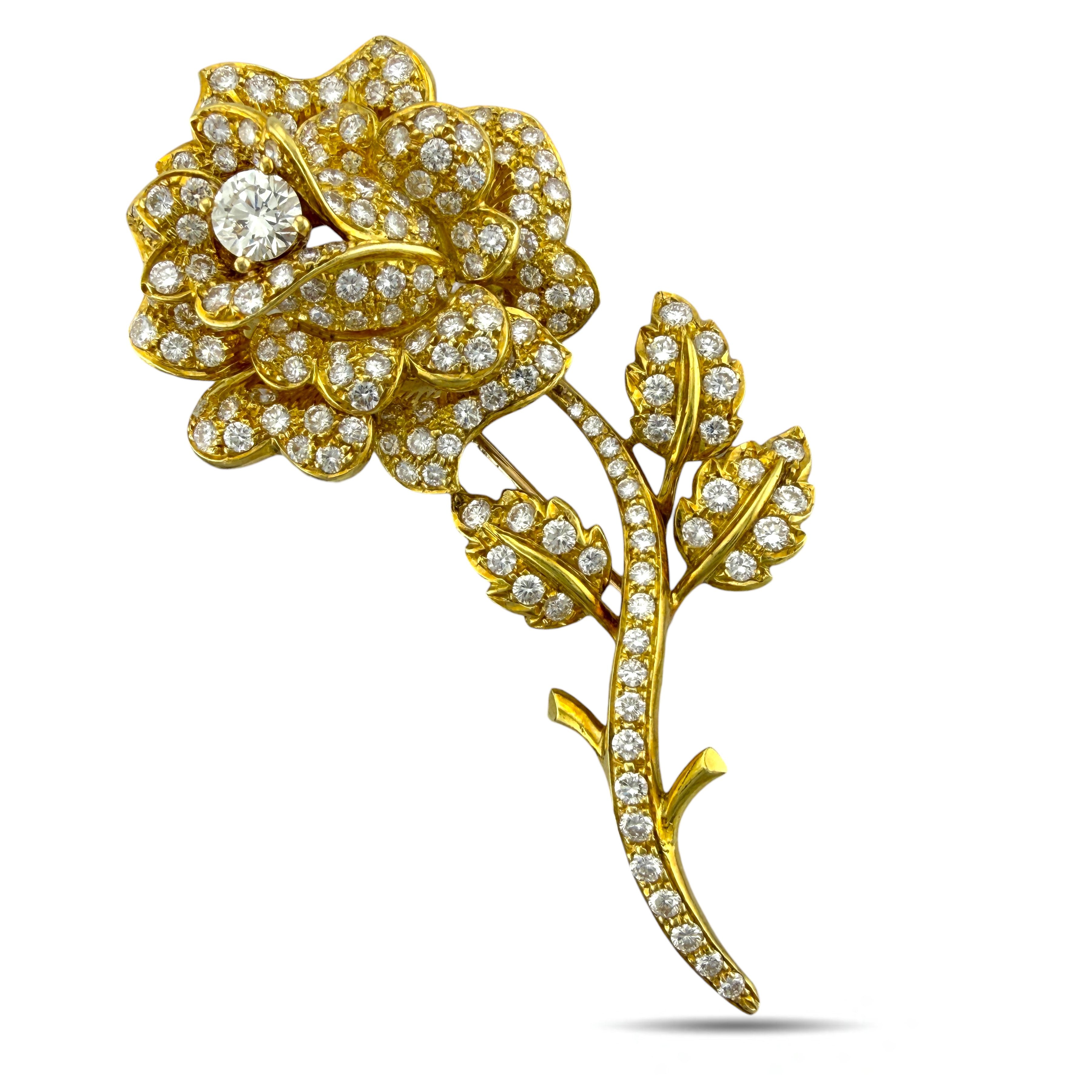 18K Yellow Gold 7ct Diamond-Set Floral Brooch