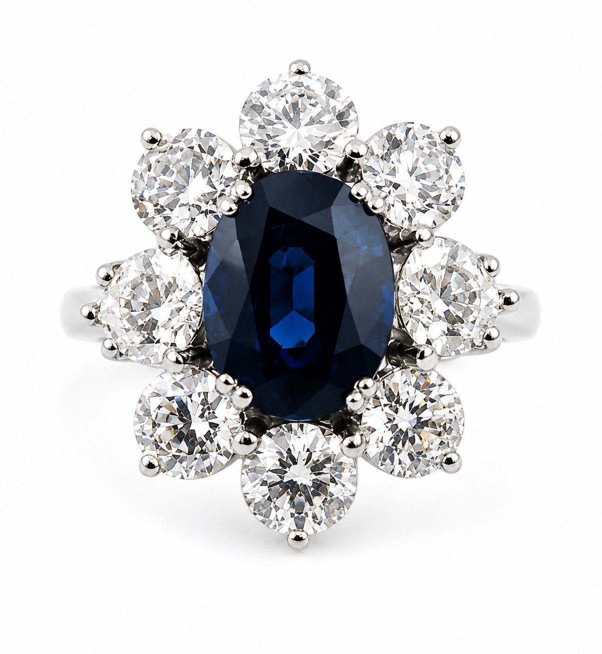 18k Gold 3.0ct  Sapphire and 5.0ct  Diamond Women's Ring
