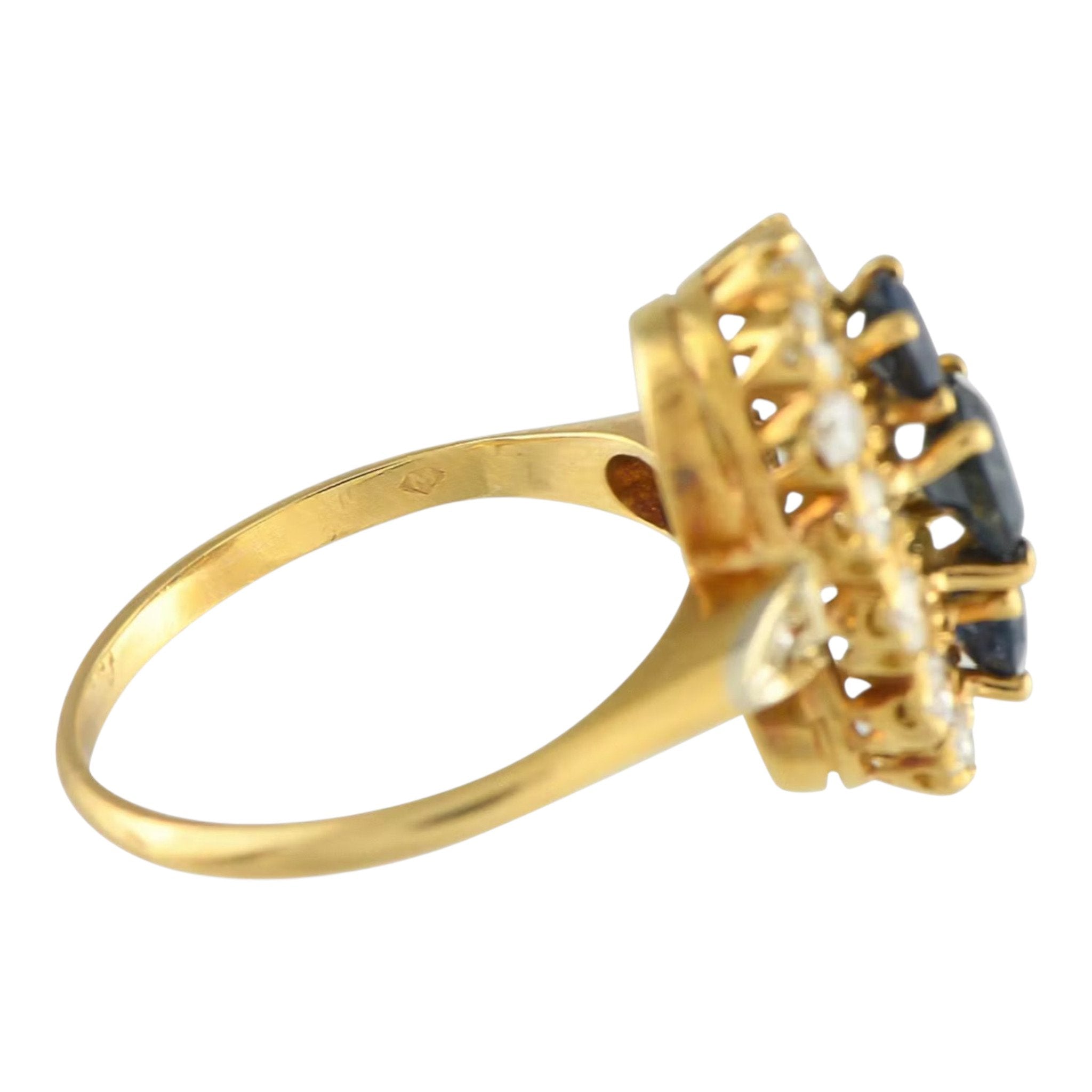 Mikimoto 18K Yellow Gold 0.42ct Diamond and Sapphire Ring
