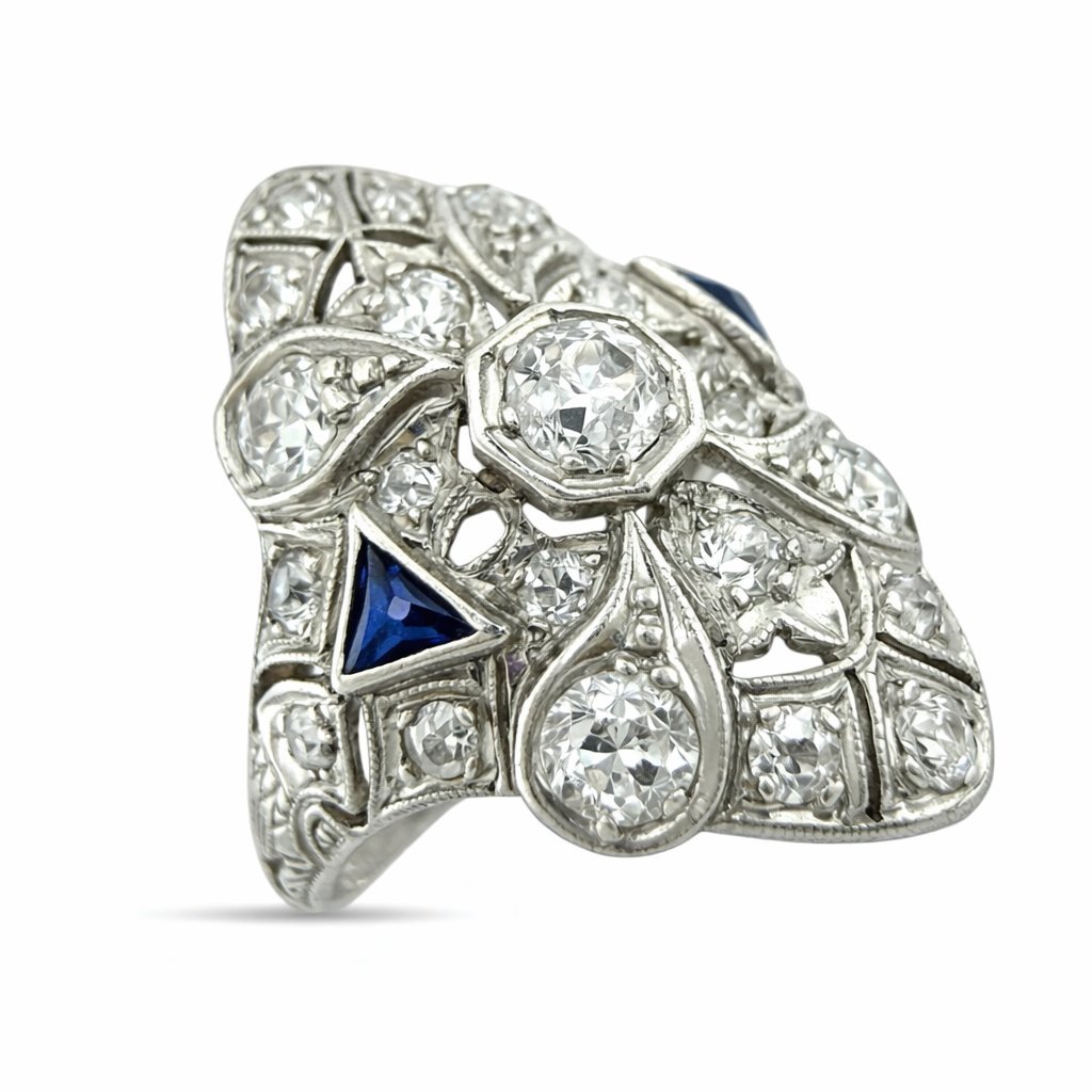 Platinum Art Deco 1.07ct Diamond and Sapphire Ring