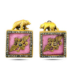Imperial Russian 88 Assay Silver Faberge 0.70ct Diamond and Enamel Cufflinks