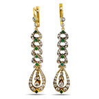 14K Rose and Yellow Gold Imperial Russian Emerald and Diamond Dangle Earrings