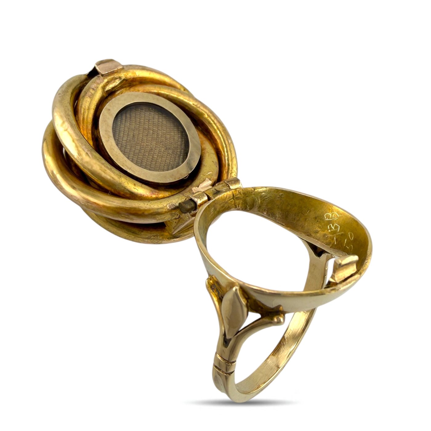 14K  Gold Blue Enamel Hidden Locket Compartment Ring