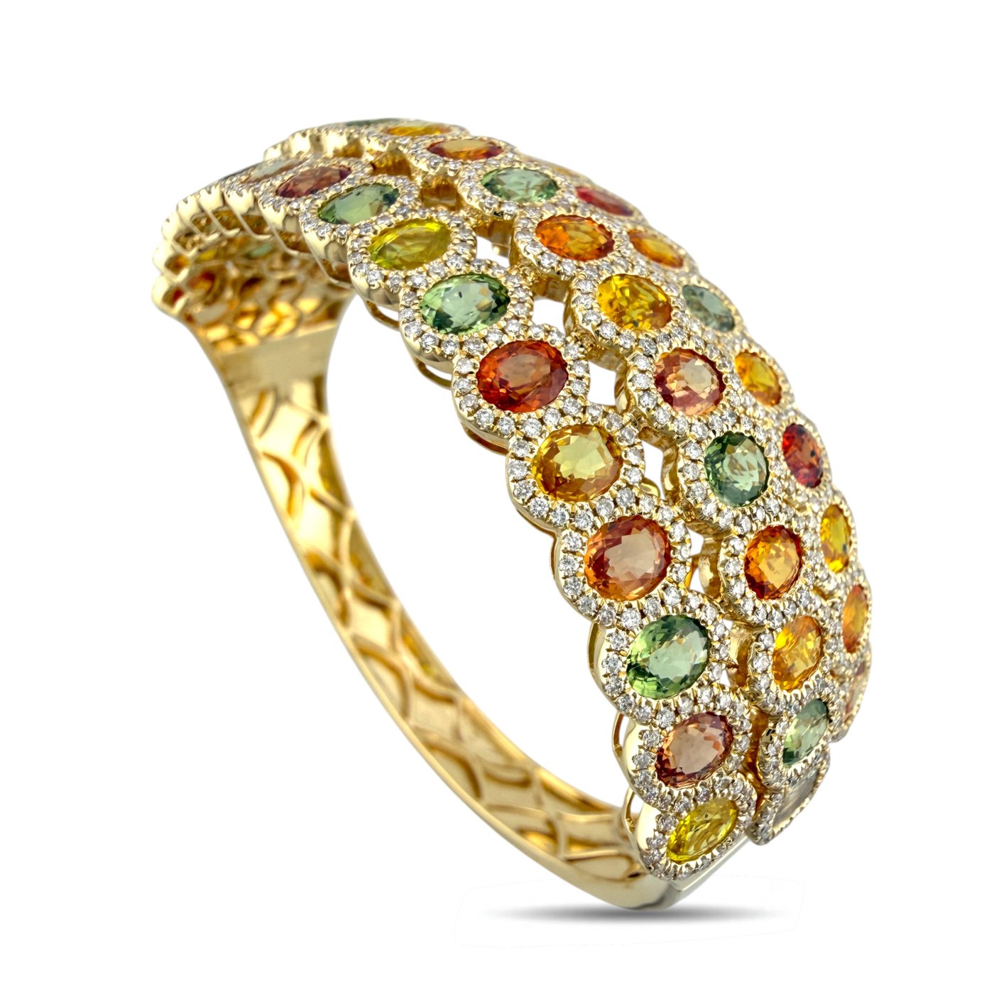14K Yellow Gold Multi Gemstone and 3.23ct Diamond Statement Bracelet