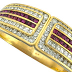 18K Yellow Gold 5.2ct Ruby and 7.02ct Diamond Hinged Bracelet