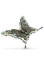 18K Yellow Gold Large Butterfly Brooch with Diamonds, Opals and Ruby Eyes Signed Art Deco