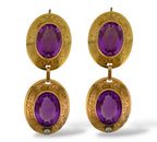 14K Gold Antique Diamond and Regal Amethyst Oval Earrings