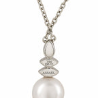 Diamond and pearl drop pendant necklace with large white pearl, stamped 750 and ASSAEL