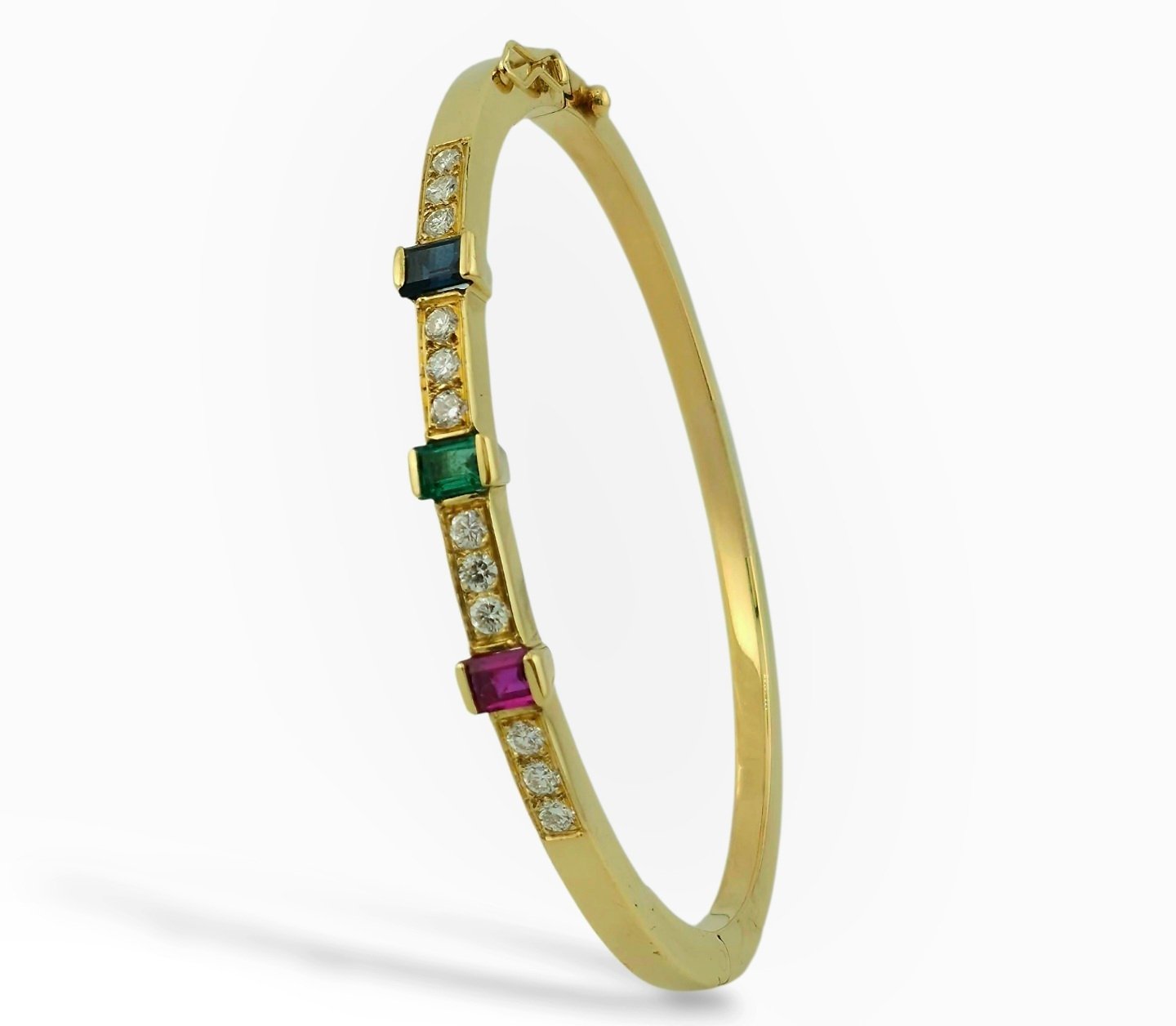 18 kt. Yellow gold, 18K Gold Emerald, Sapphire Ruby &  2.16Ct Diamond Bracelet  -  3.66ct. tw. Diamond (Natural)