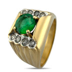 14K Yellow Gold 0.75ct Emerald and 0.16ct Diamond Ring