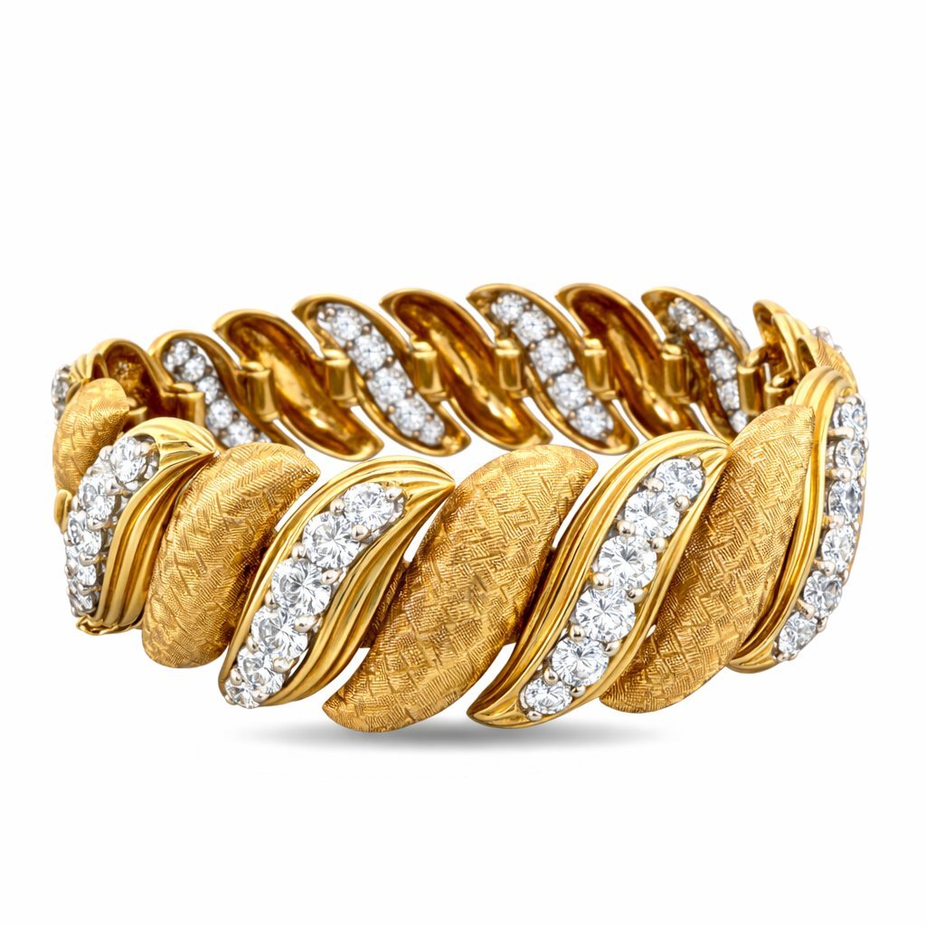 14K Rose Gold 6ct Diamond Textured Link Bracelet