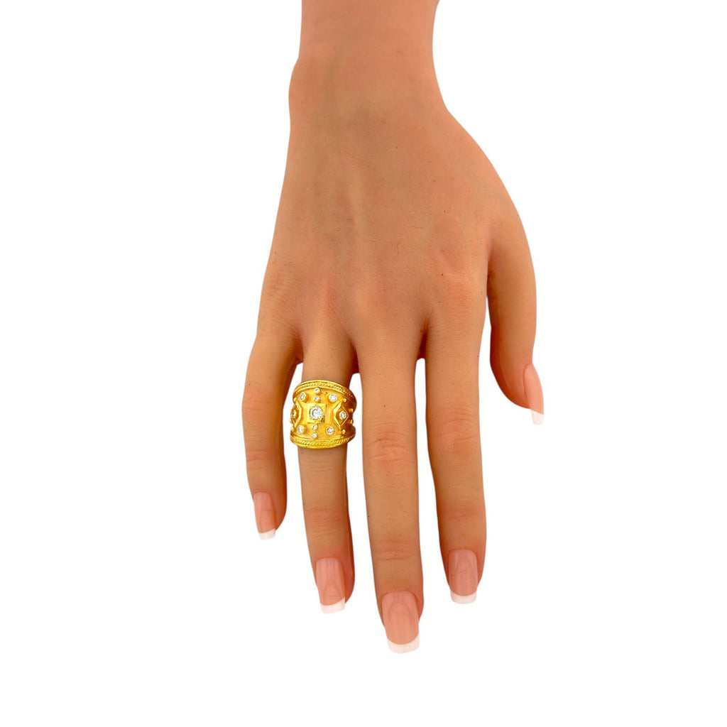 18K Yellow Gold 0.5ct Diamond Sculpted Ring
