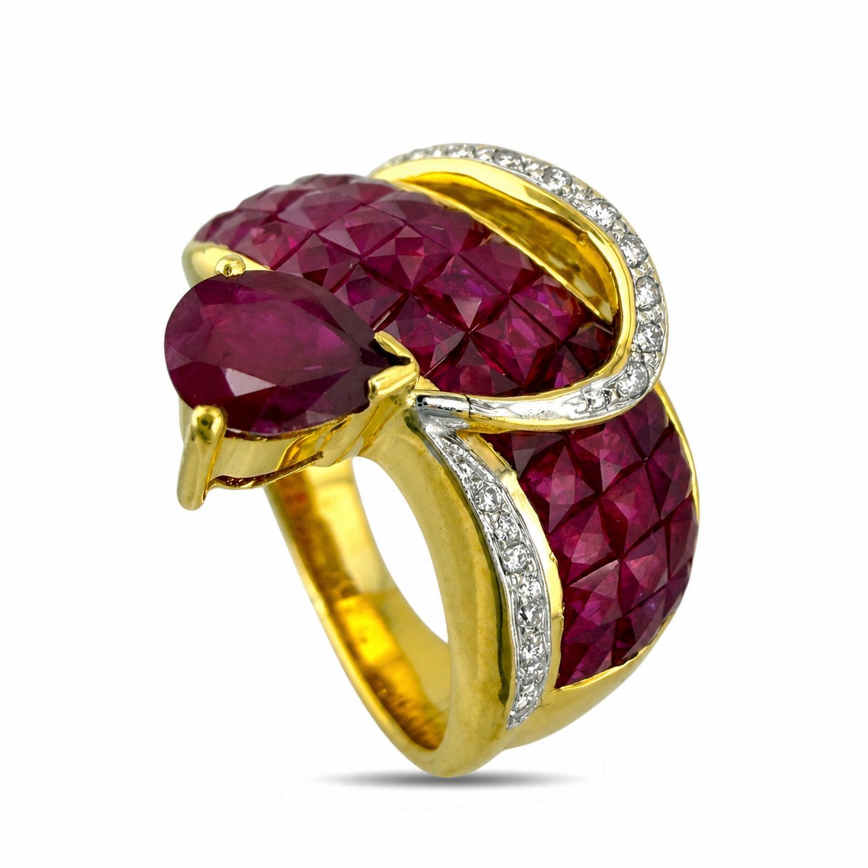 14K Yellow Gold 3.2ct Ruby and 0.1ct Diamond Ring