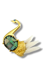 18K Yellow Gold and Mother of Pearl Swan Brooch Pin
