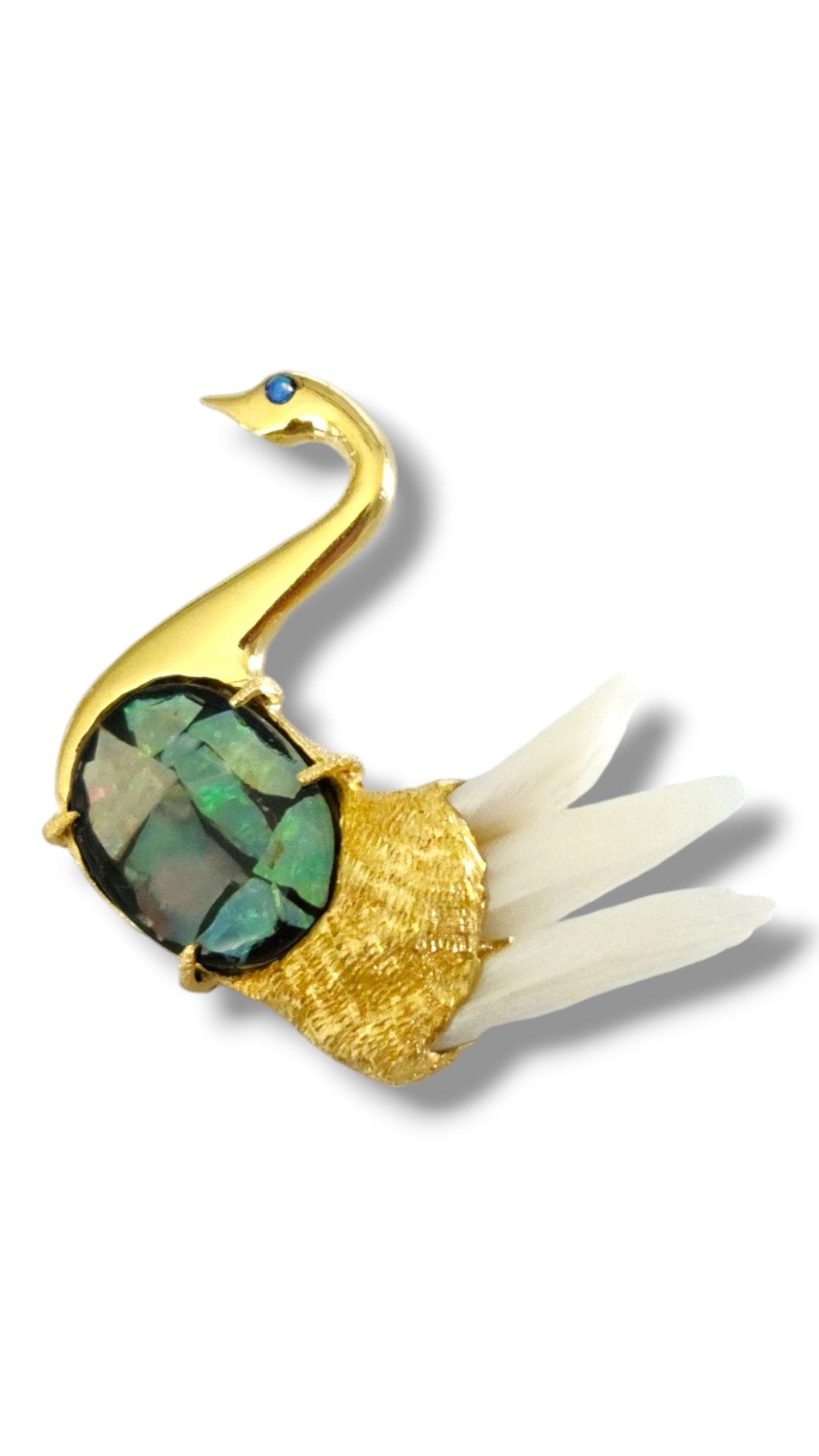18K Yellow Gold and Mother of Pearl Swan Brooch Pin
