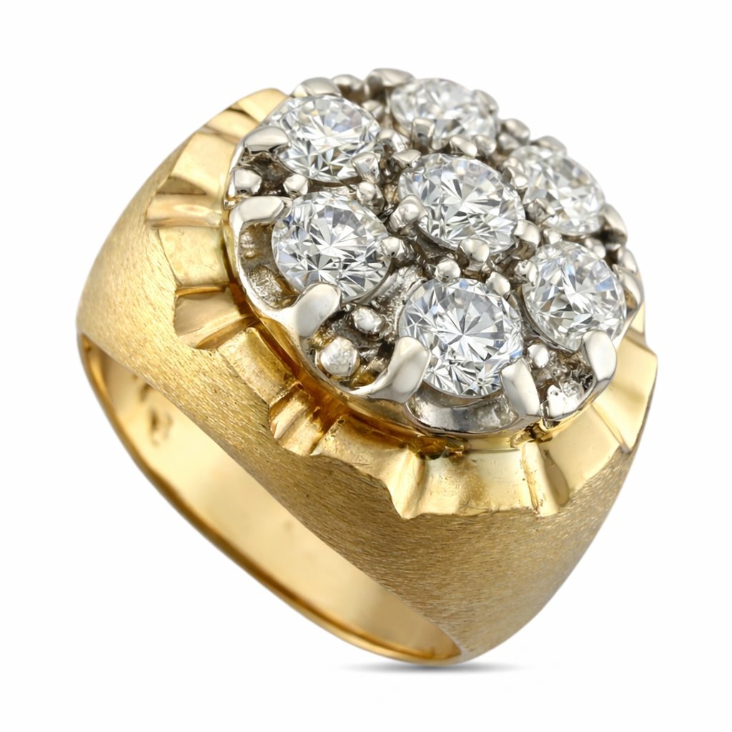 14K Yellow Gold Bold 2ct Diamond Cluster Ring