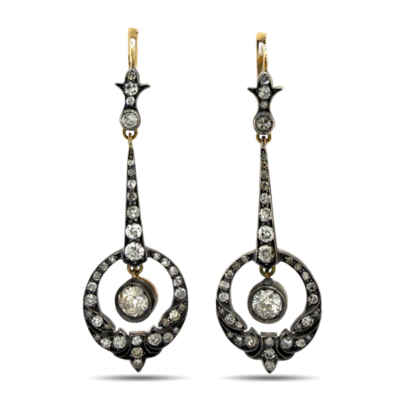 14K Yellow Gold Imperial Russian 2.00ct Diamond Dangle Earrings