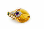 18K Yellow Gold 45ct Citrine, 0.2ct Diamond, Emerald, Amethyst Earrings