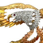14K Tri-Color Gold 1.0ct Diamond Eagle Silhouette Large Brooch
