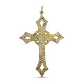 14K yellow gold cross pendant with diamond pavé and top hanging loop