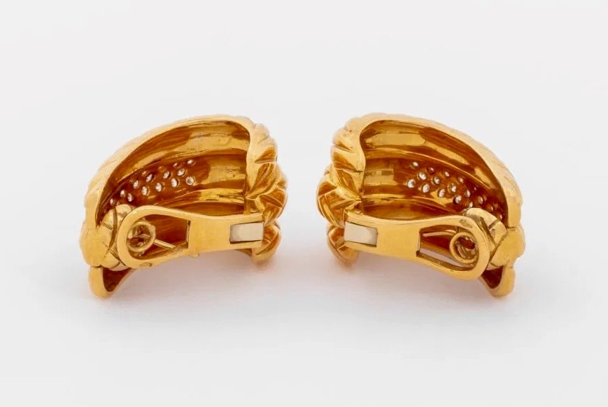 Vintage 18K Yellow Gold & 1.08ct Diamond Huggie Earrings