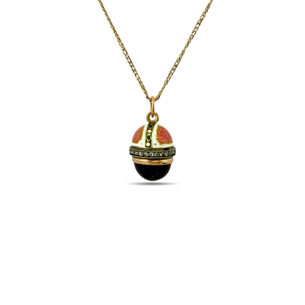 Imperial Russian Faberge Jewelled 56K Gold and Enamel Egg Pendant Henrik Wigstrom