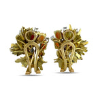 18K Yellow Gold Coral and 6.45ct Diamond Brooch and Earring Set