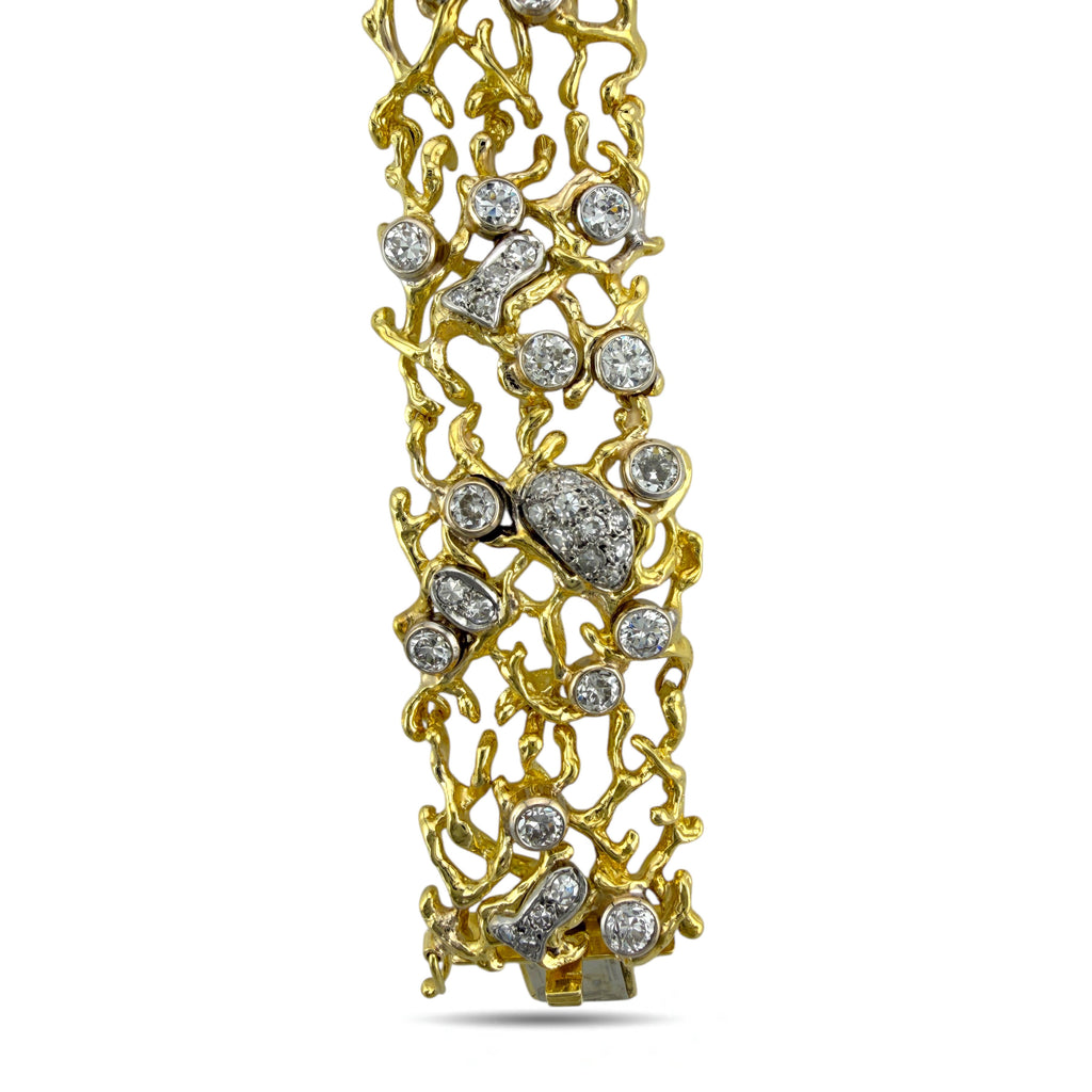 18K Yellow Gold 6.17ct Diamond Tree-Branch Bracelet by E. Pearl