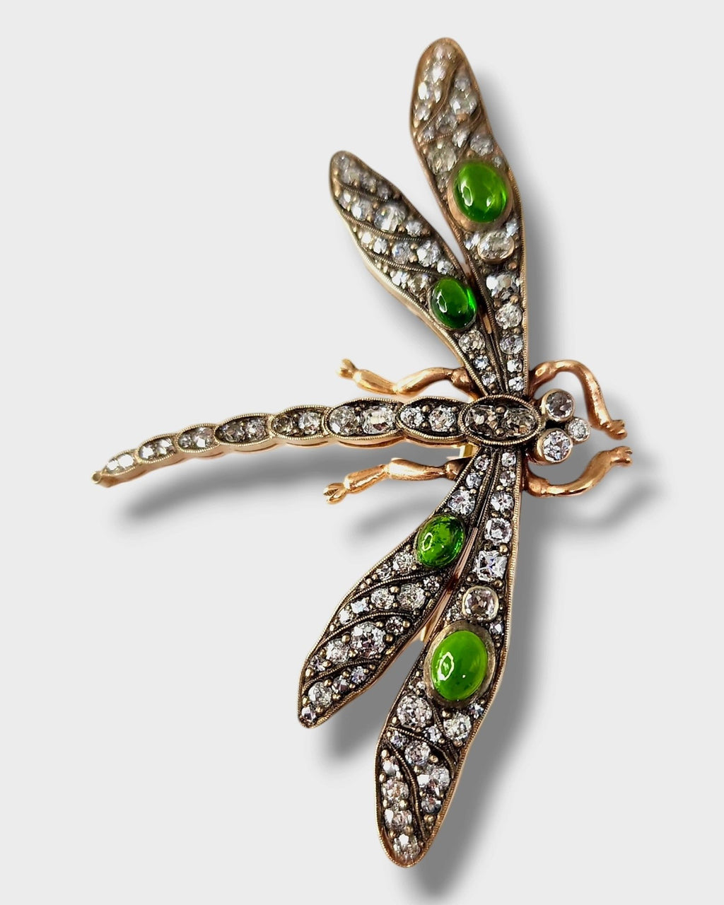 Imperial Russian 56K Gold and Diamond Dragonfly Art Nouveau Brooch 2.7ct