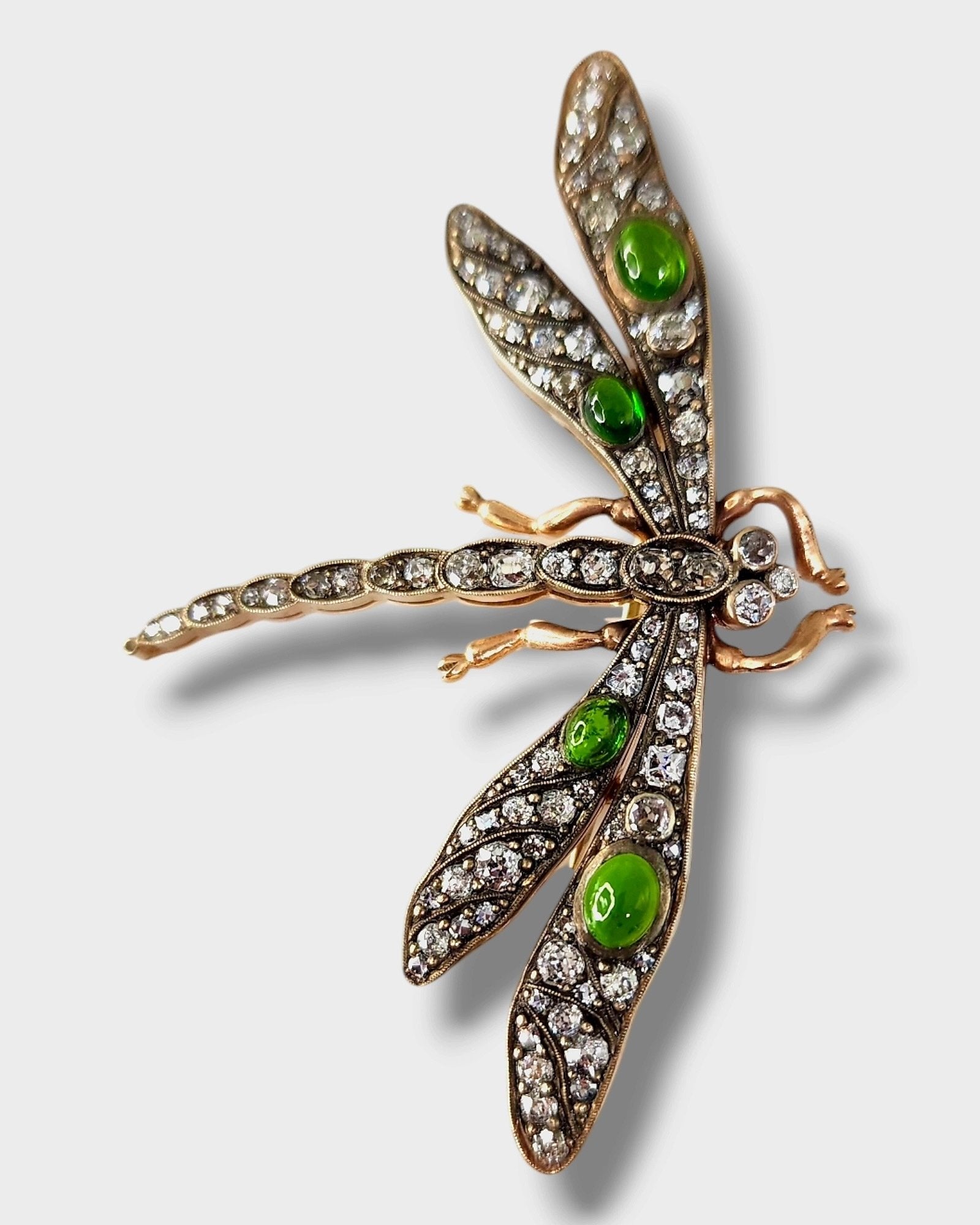 Imperial Russian 56K Gold and Diamond Dragonfly Art Nouveau Brooch 2.7ct