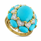14K Yellow Gold 0.5ct Diamond and Turquoise Ring