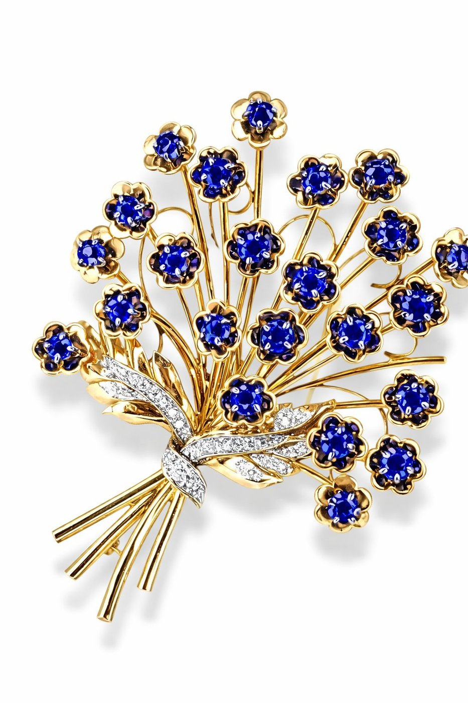 J.E. Caldwell and Co. 18K Gold 1ct Diamond and 2.3ct Sapphire Brooch